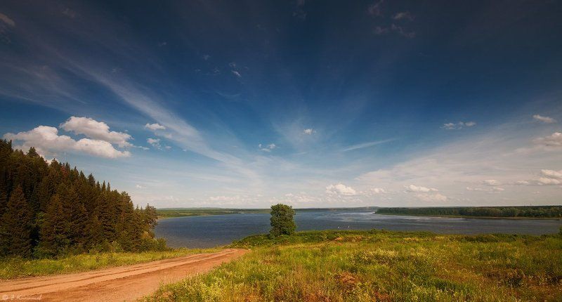 Кама, Лето, Небо, Облака, Пейзаж, Природа, Река Знать бы, что меня ждет за далекой чертой... фото превью