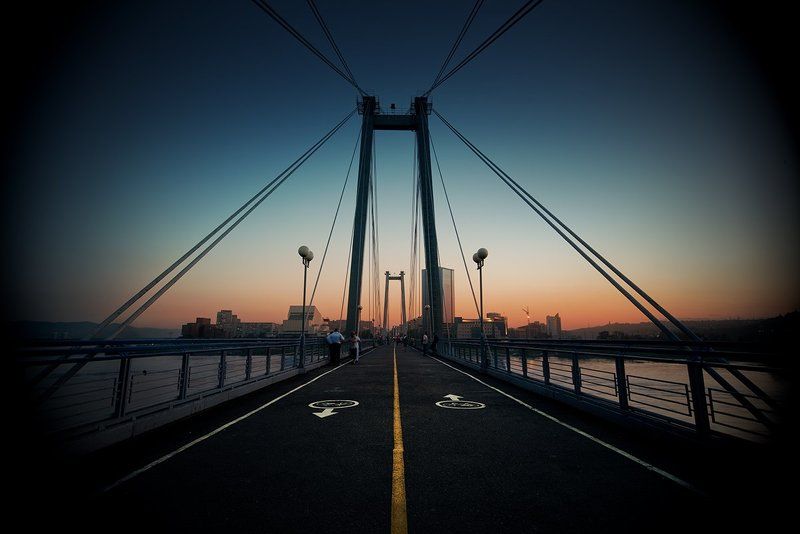 Вантовый, Вечер, Виньетка, Город, Енисей, Закат, Красноярск, Мост, Ночь, Пейзаж, Пешеход, Прогулка, Река, Сибирь Красноярск 23:00 фото превью