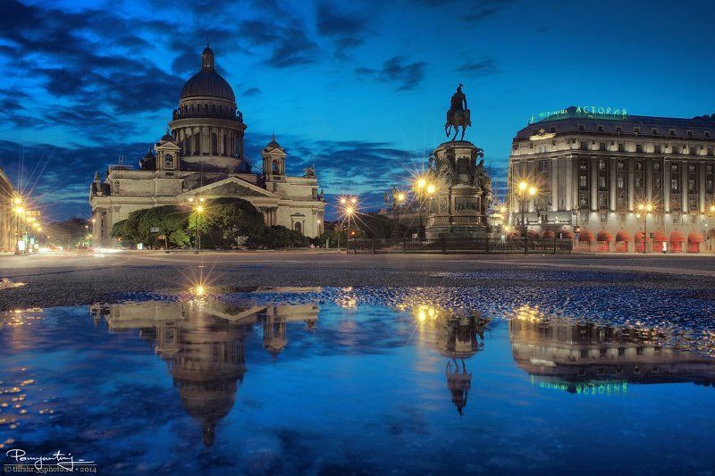 cathedral, reflection, saint-petersburg, square, st. isaac\'s, white nights, белые ночи, исаакиевский, отражение, санкт-петербург, собор Sky Reflection фото превью
