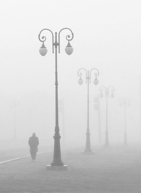 Силуэт, Туман, Фонари Утро вокзальное фото превью