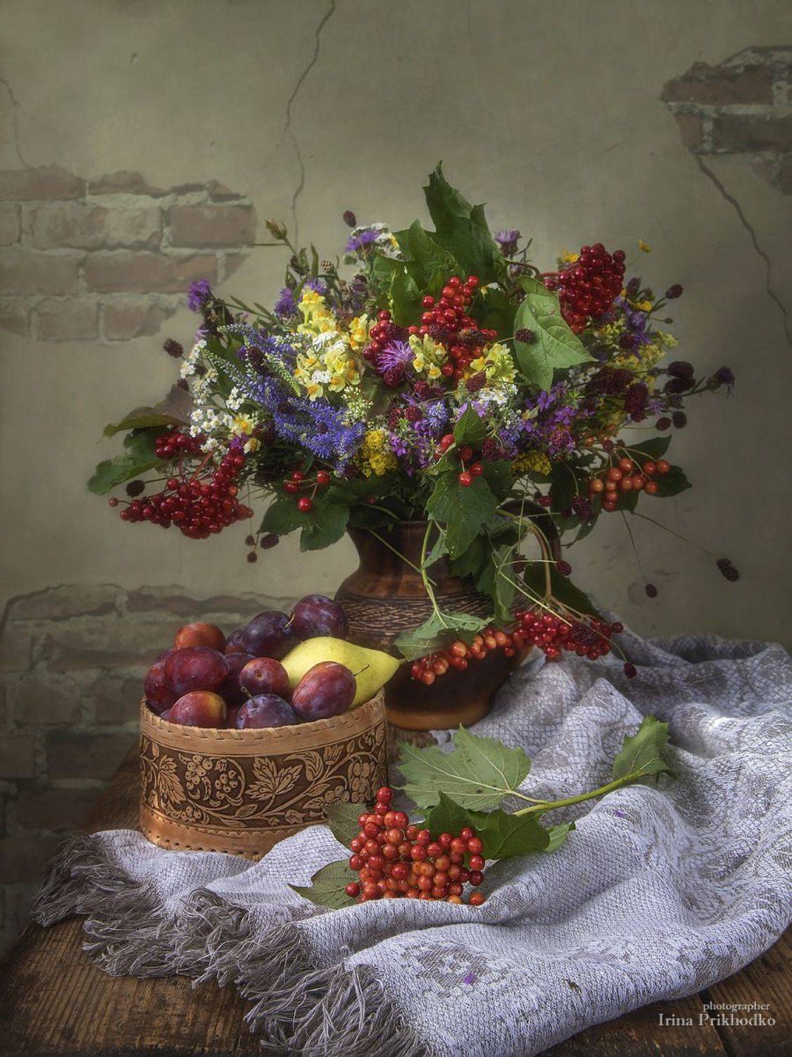 натюрморт, лето, букет, фрукты, деревенский, Приходько Ирина