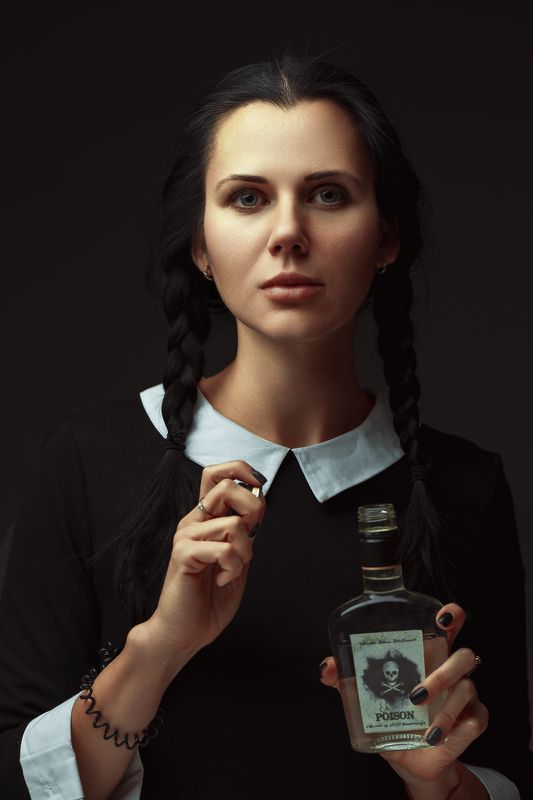 модель, девушка, girl, female, woman, portrait, портрет, cosplay, косплей Wednesday Addams фото превью