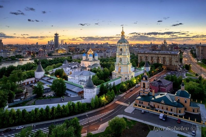 новоспасский монастырь, москва, закат, аэросъемка Новоспасский монастырь фото превью