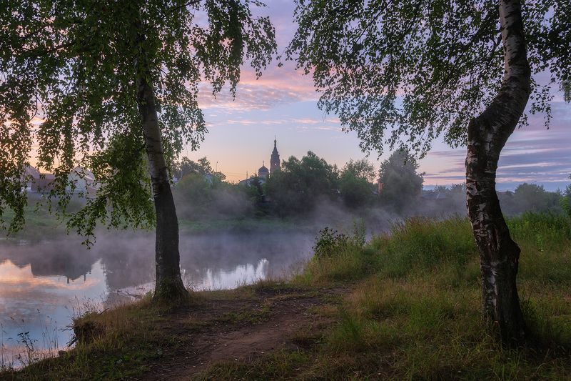 павловский посад, храм, туман, подмосковье, река, клязьма Времена года фото превью