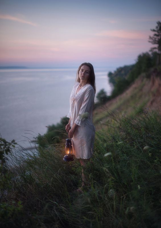 природа, девушка, свет, вечер, лампа, закат, сумерки Анастасия фото превью
