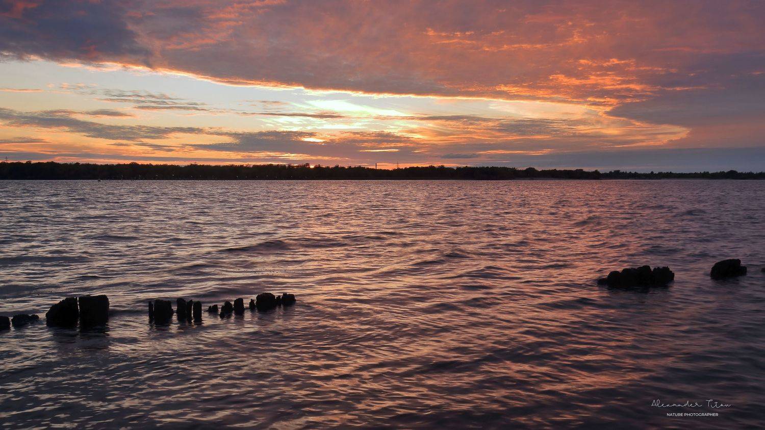 вечер, природа, закат, река, рябь, небо, Титов Александр