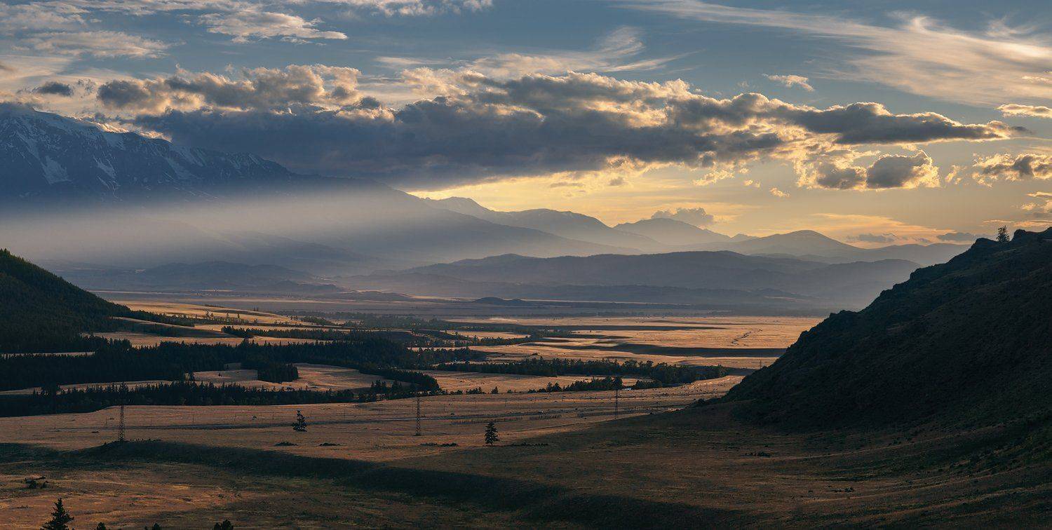 алтай, большой, вечер, высокий, горы, лучи, панорама, пейзаж, природа, свет, сибирь, степь, хребет, Дмитрий Антипов