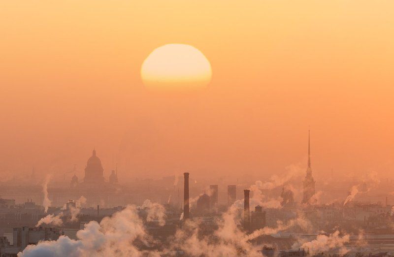 Город, Городской пейзаж, Закат, Зима, Питер  фото превью