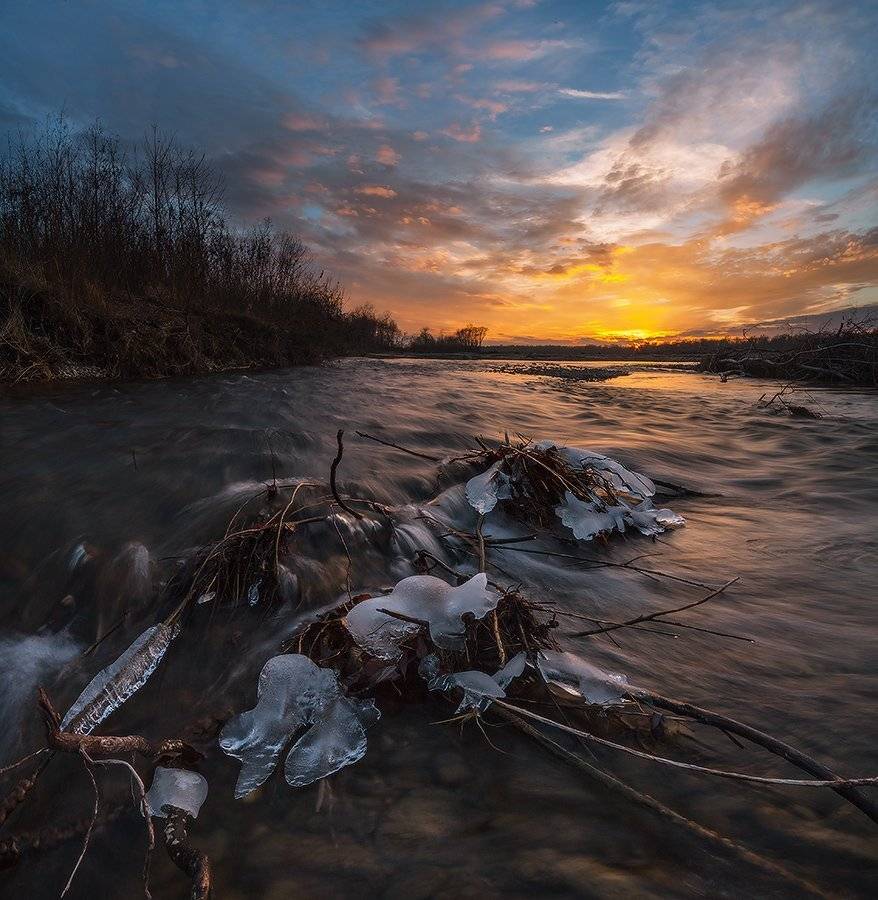 река лаба перекат закат декабрь, Николай Мысливцев