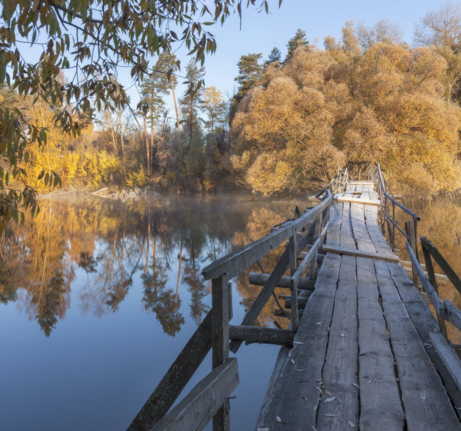 мостик осень утро иней пруд, Сергей Буторин