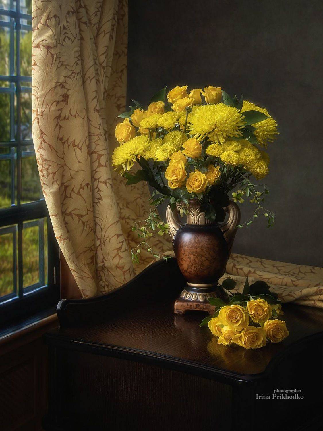 натюрморт, осень, цветы, букеты, желтые цветы, интерьер, Приходько Ирина
