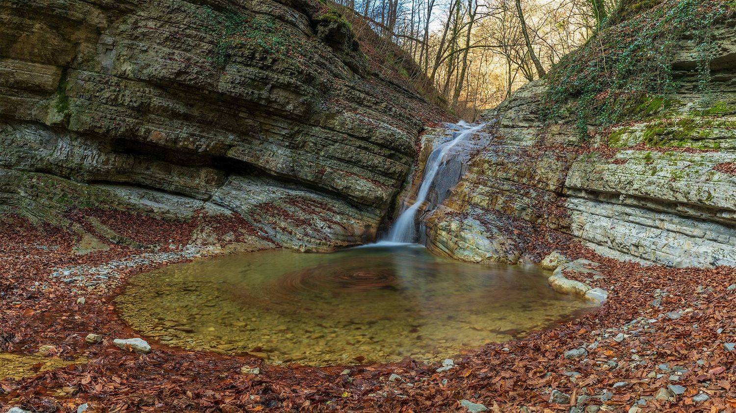 водопад, осень, Виктор Индюхин