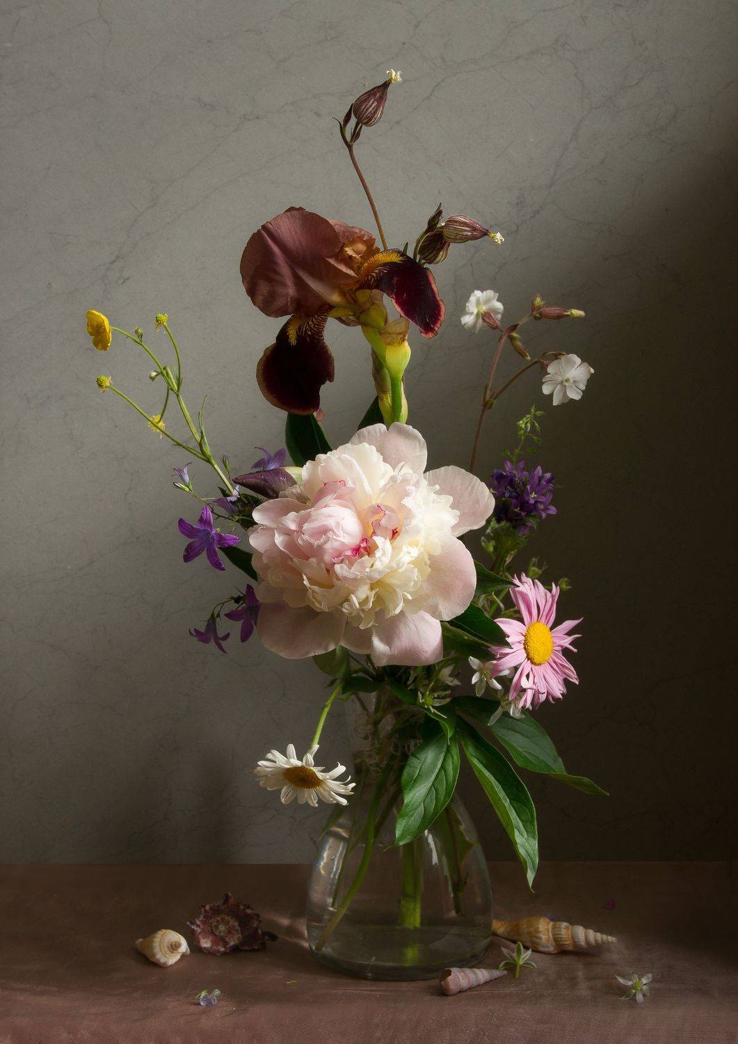 букет, пионы, ракушки, Колеснева Елена