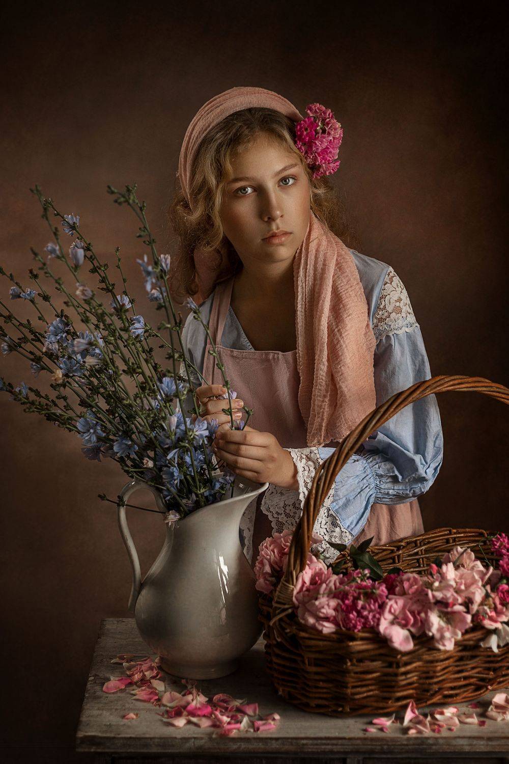 портрет, детский портрет, девушка, женский портрет, детский портрет, девушка с цветами, Елена Чернигина