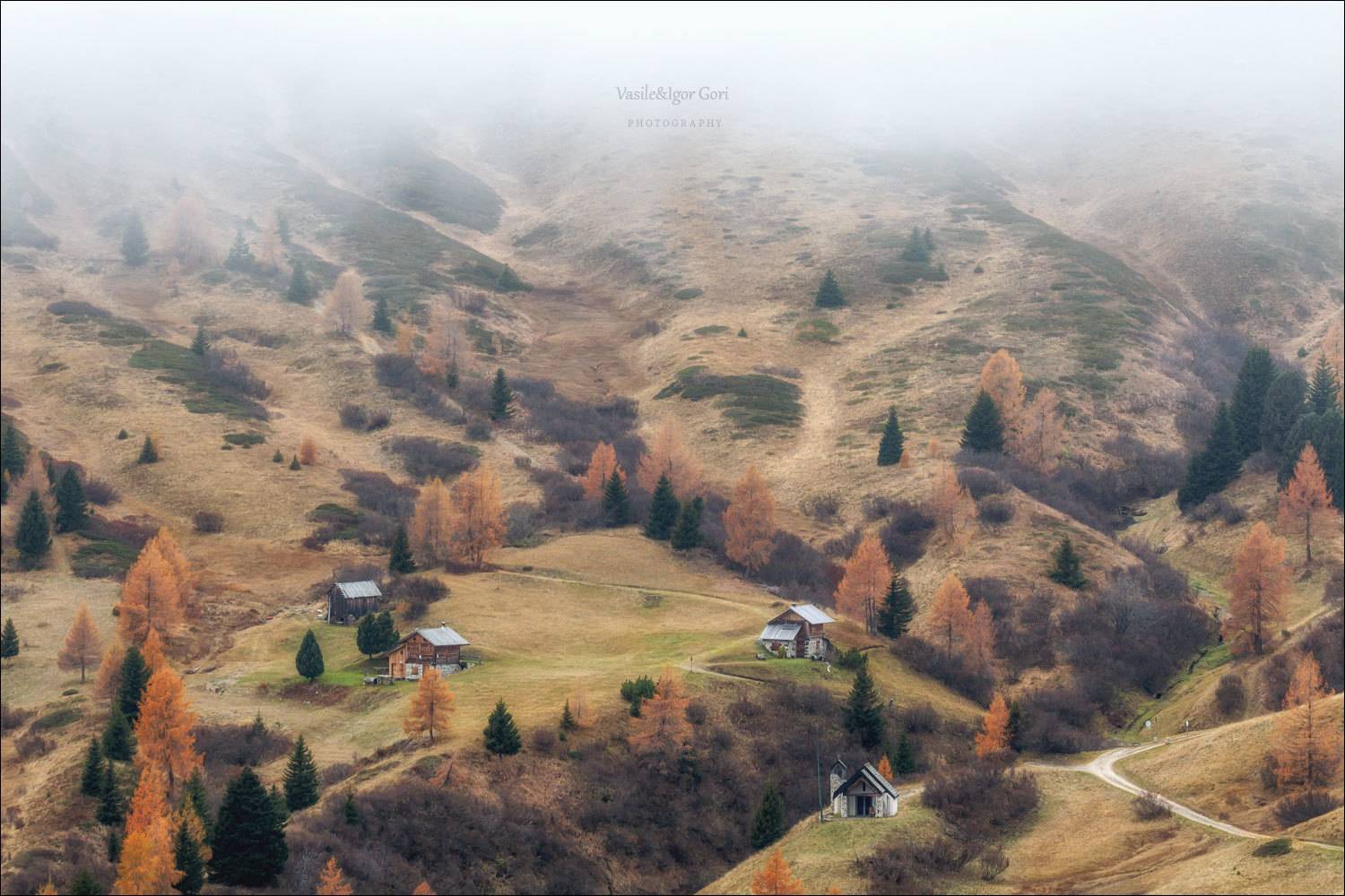 доломитовые альпы,passo giau,панорама,осень,италия,alps,горы,туман, Василий Гори