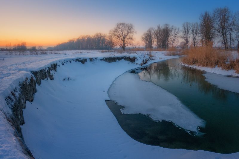 зима, вечер, река, снег, winter, evening, river, snow Зимний вечер фото превью