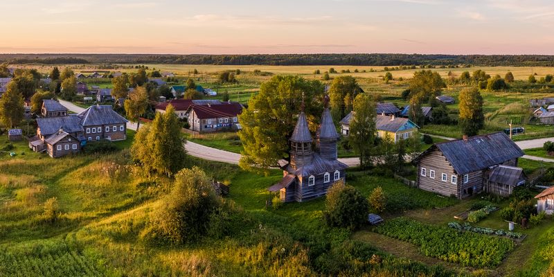 кенозерье, аэросъемка, россия, русский север, архангельская область, лето, закат, церковь, храм, архитектура, kenozero, aerophotography, russia, russian north, arkhangelsk region, summer, sunset, church, temple, architecture Северная пастораль фото превью