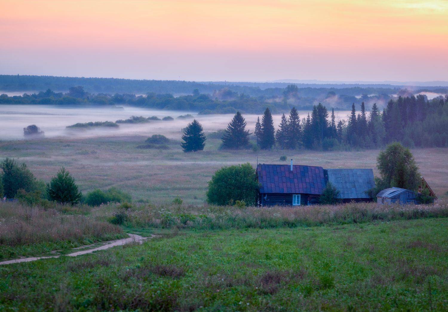 утро деревня рассвет туман, Сергей Буторин