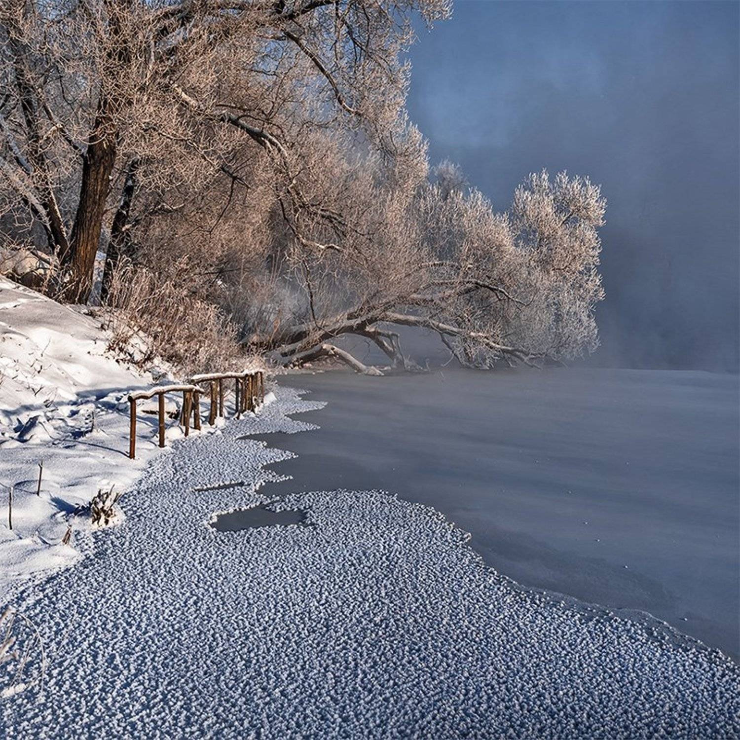 Зима, Иней, Мороз, Пейзаж, Река, Снег, Туман, Анатолий Зверев