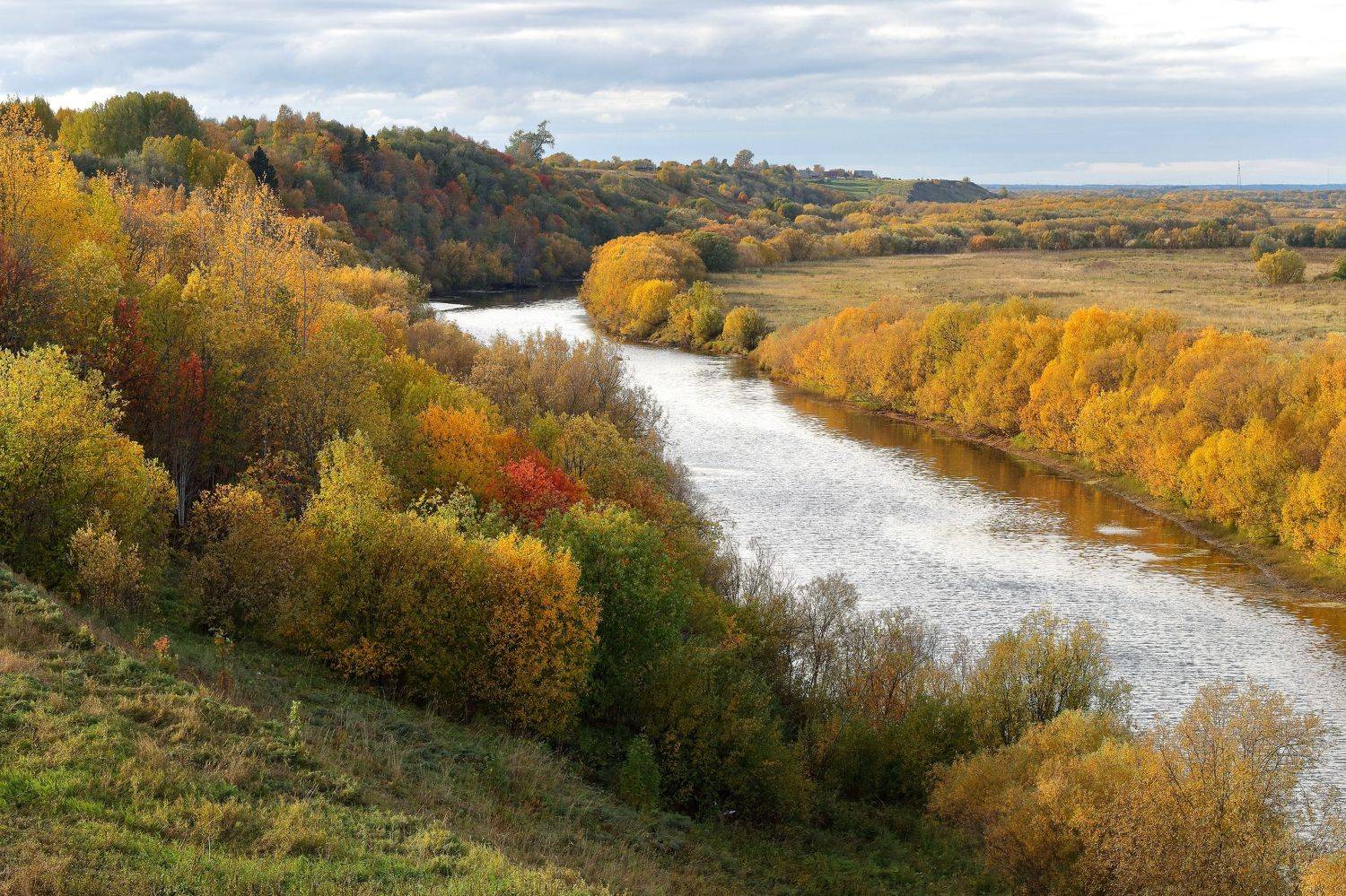природа, осень, краски, север, деревья, листва, холм, река, Титов Александр