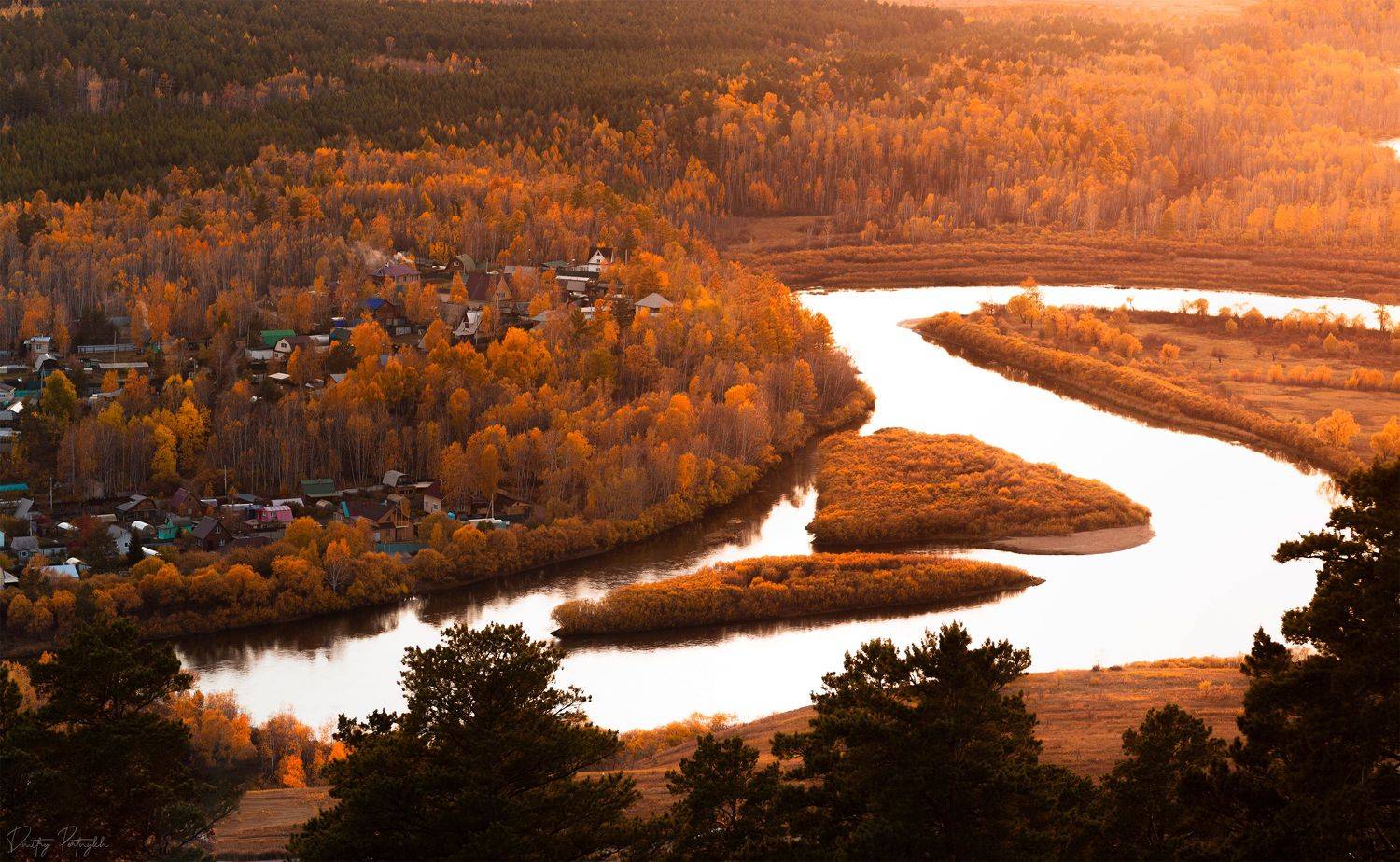 лес, деревня, закат, осень, желтый, река, природа, забайкалье, чита, природазабайкалья, Портных Дмитрий
