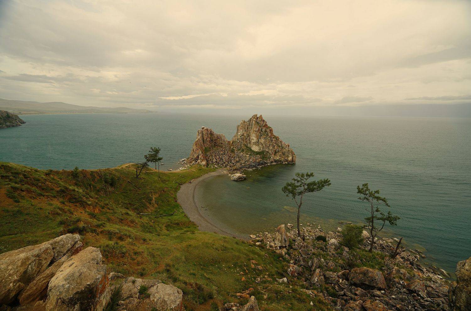 island, lake, sea, sunrise, dawn, sky, morning, rock, nature, landscape, horizon, summer, shore, relief, Сергей Андреевич