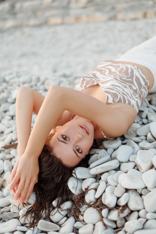 море, закат, девушка, портрет, вода, воздух  фото превью