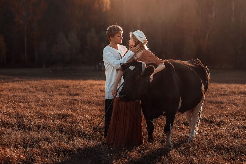 пастушка, корова, любовь, lovestory Осенний вечер фото превью