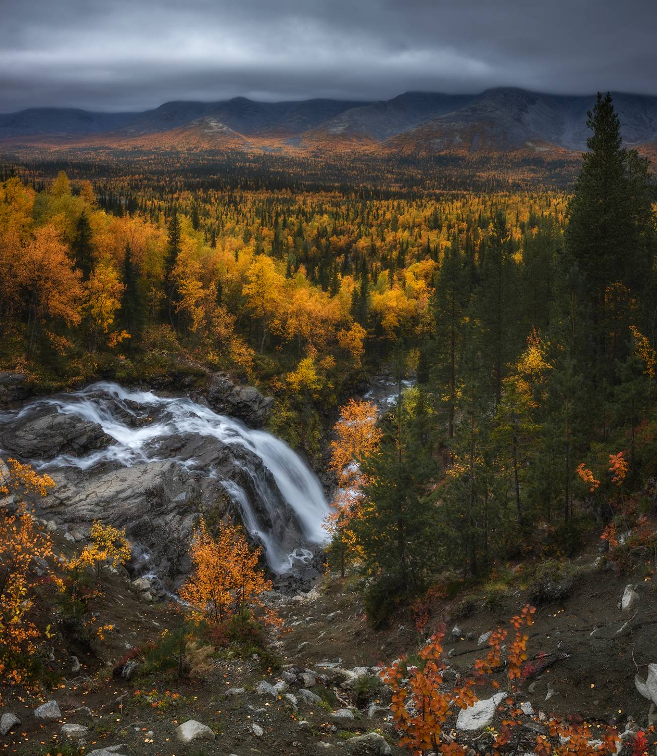 осень, горы, водопад, хибины, Марголин Алексей
