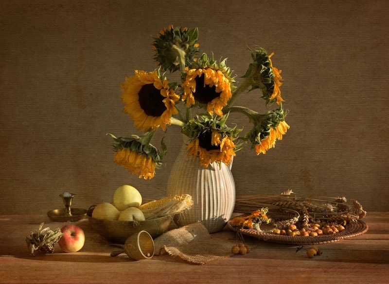 #натюрморт #still_life ПОДСОЛНУХИ С ЯБЛОКАМИ фото превью