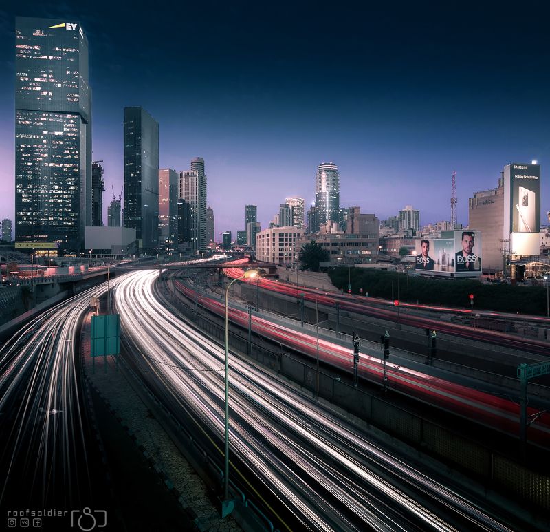 Tel aviv, Israel, night, city, urban, architecture, cityscape, blue, longexposure Tel Aviv фото превью