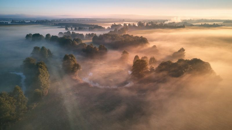 беларусь, осень, поля, рассвет, река, сентябрь, туман, уса, утро Свет фото превью