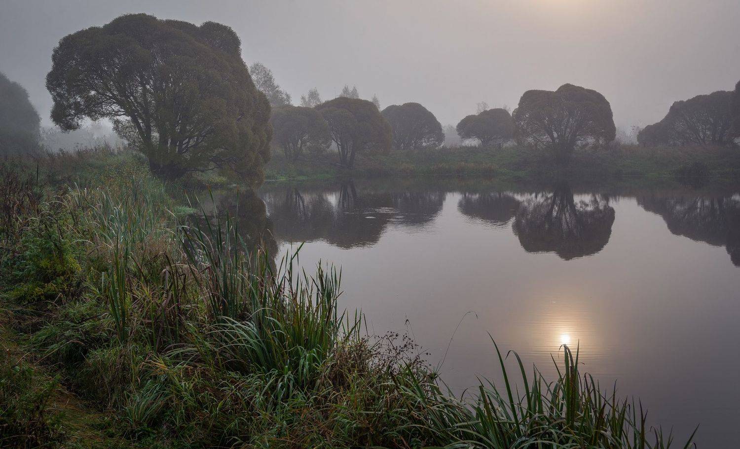 озеро, отражение, туман, утро, Сергей Аникин