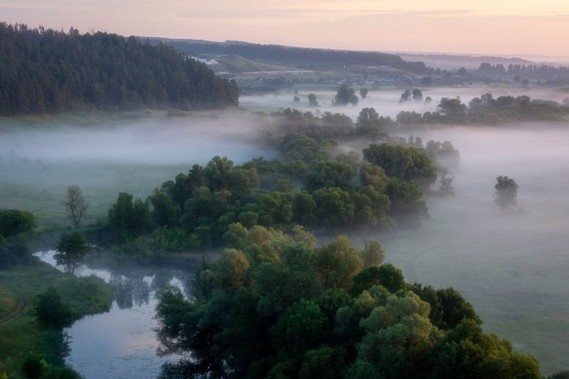 крапивенское городище, рассвет, туман, река корень Перед рассветом фото превью
