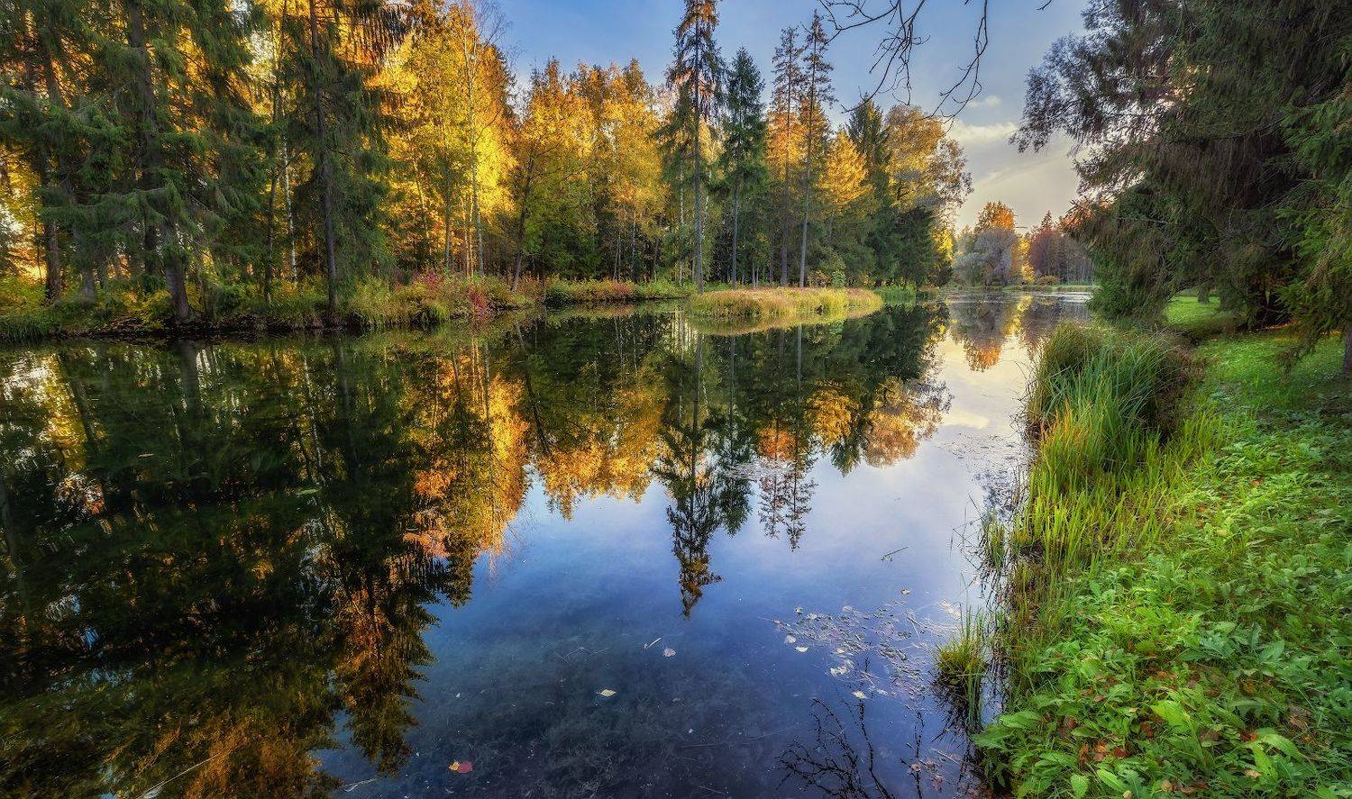 вечер осень октябрь гатчина пруд отражение, Скороходов Константин