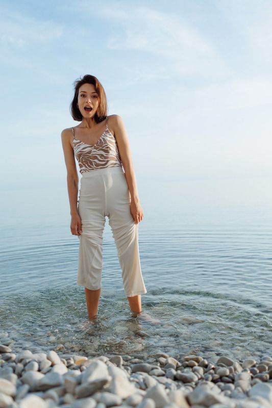 море, закат, девушка, портрет, вода, воздух  фото превью