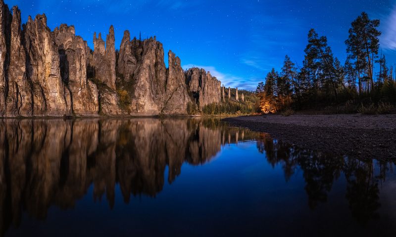 якутия, синские столбы, столбы, река, осень, природа, россия, ночь, пейзаж, сибирь, yakutiya, pillars, river, autumn, nature, russia, night, landscape, siberia Лунная ночь на Синских столбах фото превью
