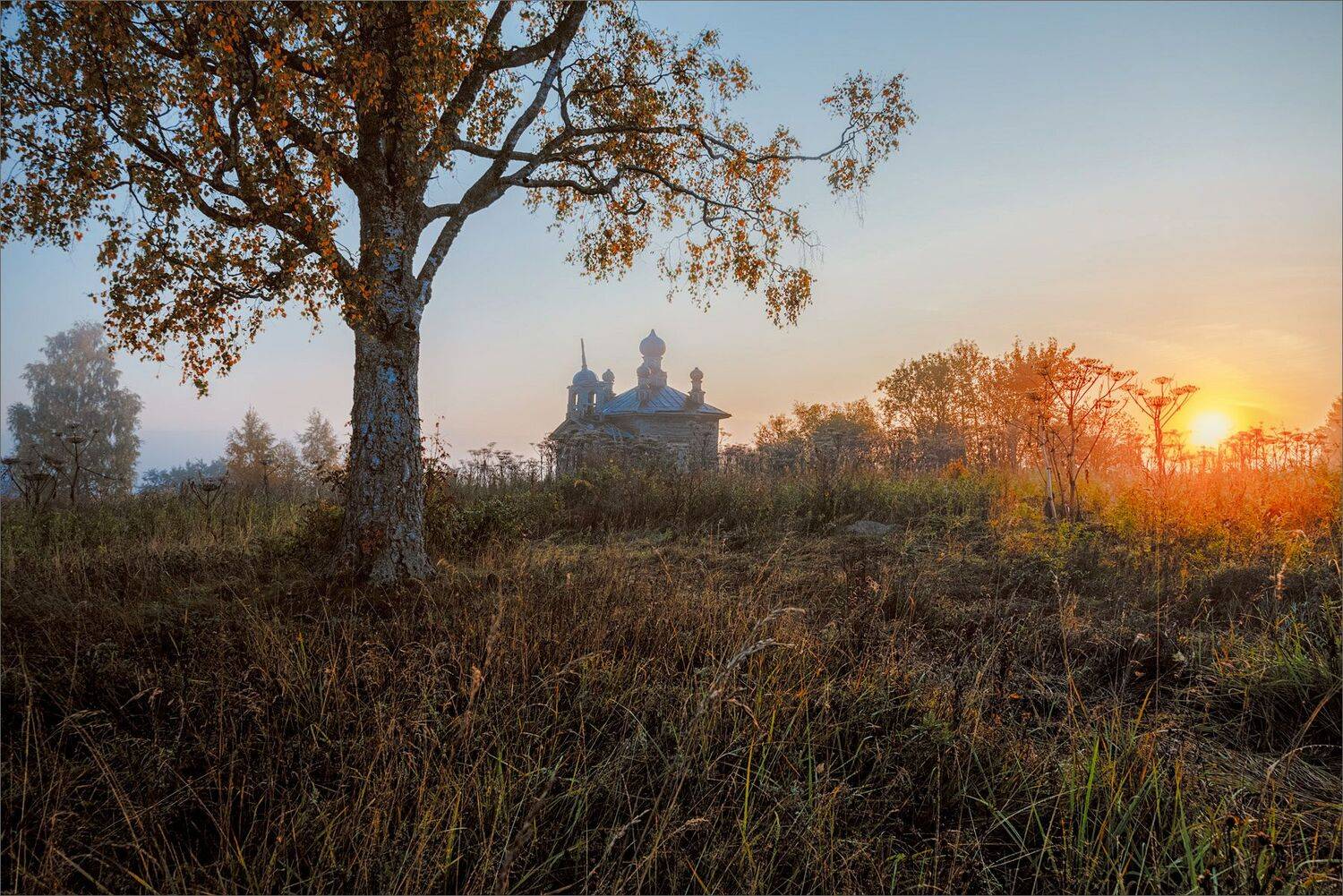 пейзаж, осень, утро, часовня, свет, цвет, александр никитинский, Никитинский Александр