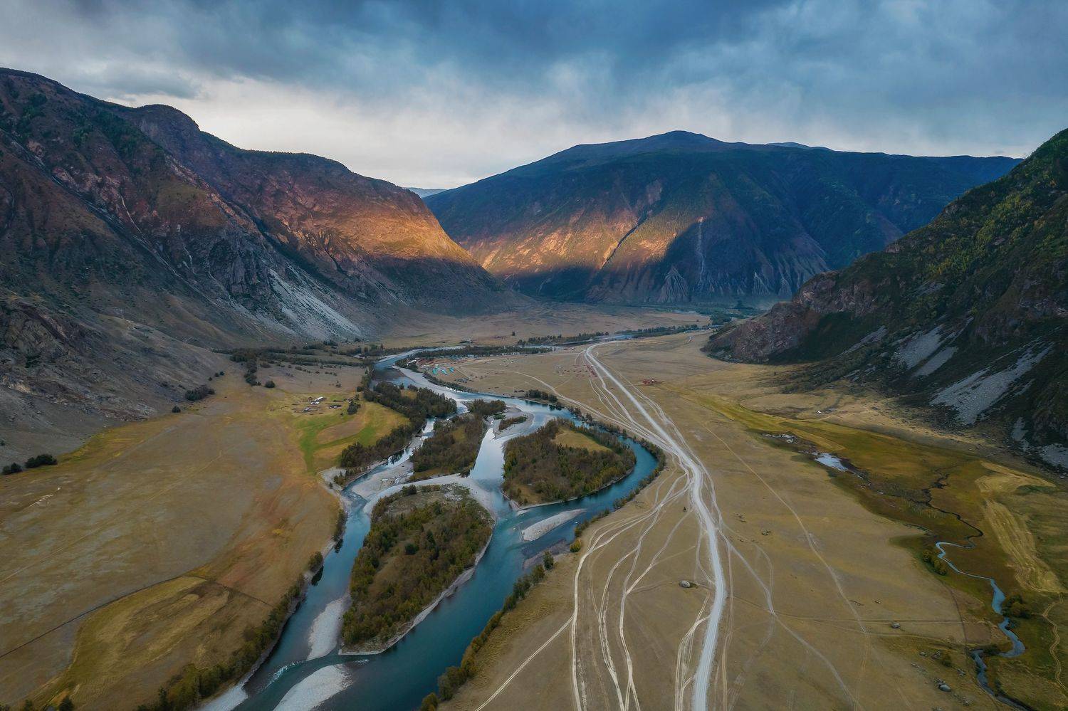 река, осень, небо, природа, аэрофотосъемка, чулышман, алтай, Максим Подосинников