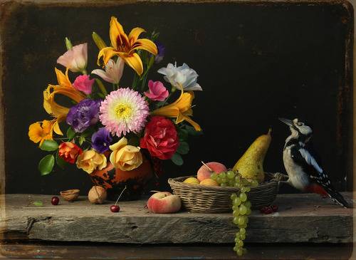 Натюрморт с розовой астрой