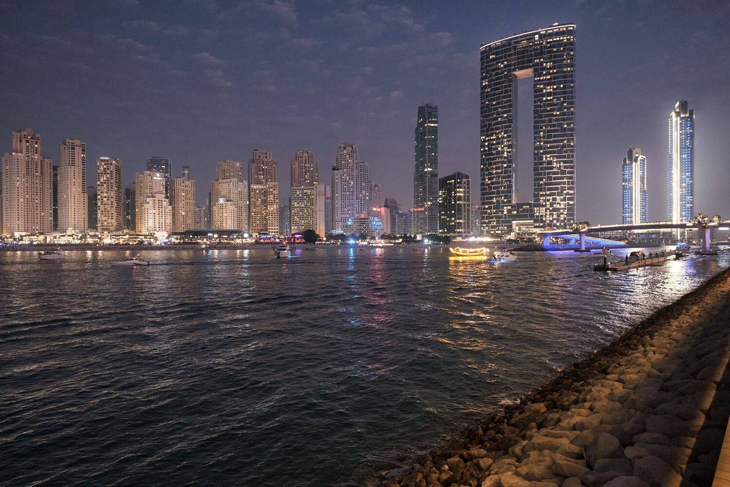night, dubai, marina, water, lights, city, skyscraper, landscape, cityscape, scenery, travel, outdoors, uae, dubai, chizh, Чиж Андрей