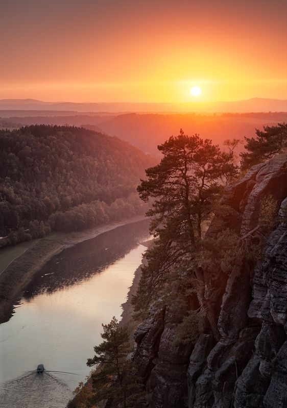закат, рассвет, вечер, река, болгария, солнце, скалы, горы, германия, саксонская швейцария, парк, природный парк, germany, sunset, sunrise, national park  фото превью