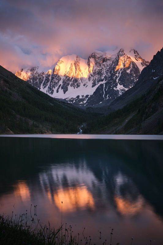 Нижнее Шавлинское озеро, Алтай, Шавлинские озера, республика Алтай, горы Отражение заката фото превью