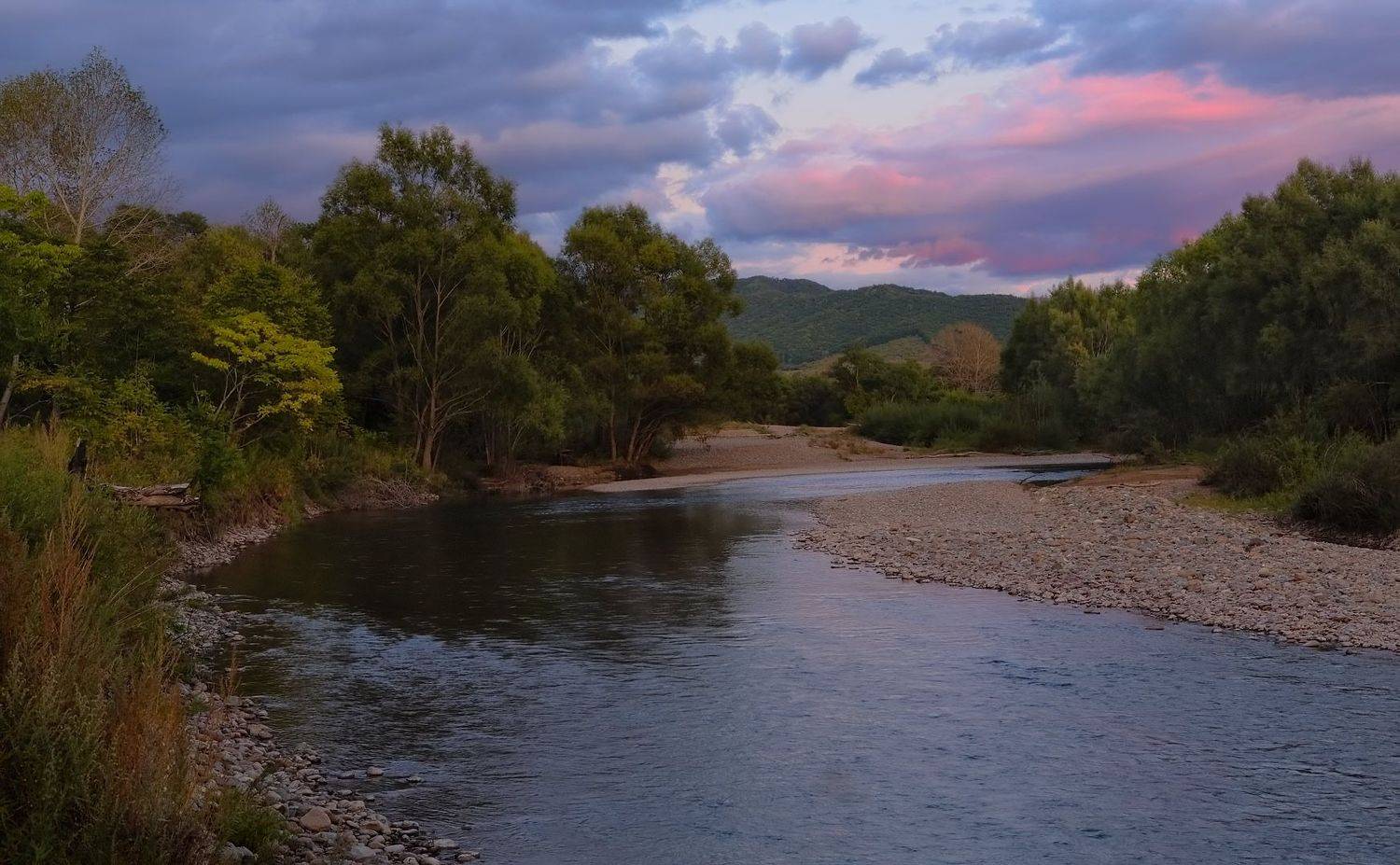 приморье, осень, река сучан, облака, после заката, Евгений Паршуков