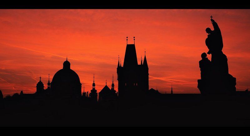 Прага, Путешествия, Рассвет, Силуэт, Чехия Силуэты Праги фото превью