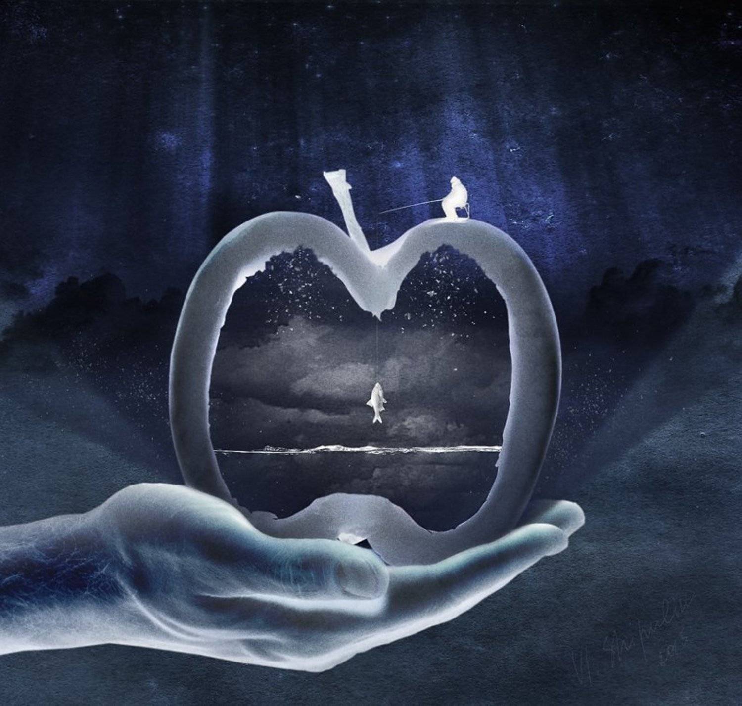 Apple, Art, Best, Collage, Digital, Fish, Fisherman, Fishing, Graphics, Hand, Inversion, Night, Shipulin, Still life, Vladimir, Владимир, Графика, Инверсия, Искусство, Коллаж, Лучшие, Лучший, Натюрморт, Ночь, Рука, Рука, рыба, яблоко, рыбак, ночь,, Рыба, , Vladim_Shipulin