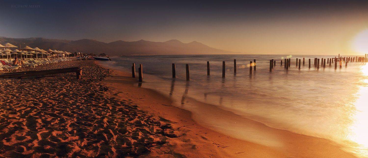 Закат, Кушадасы, Море, Пирс, Пляж, Средиземное море, Рычков Алексей