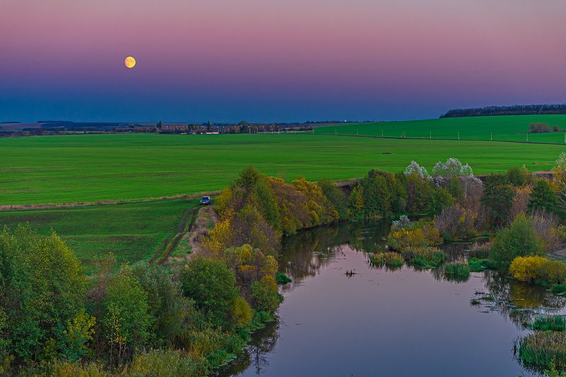 октябрь, река кшень, восход луны, Восход Луны. фото превью