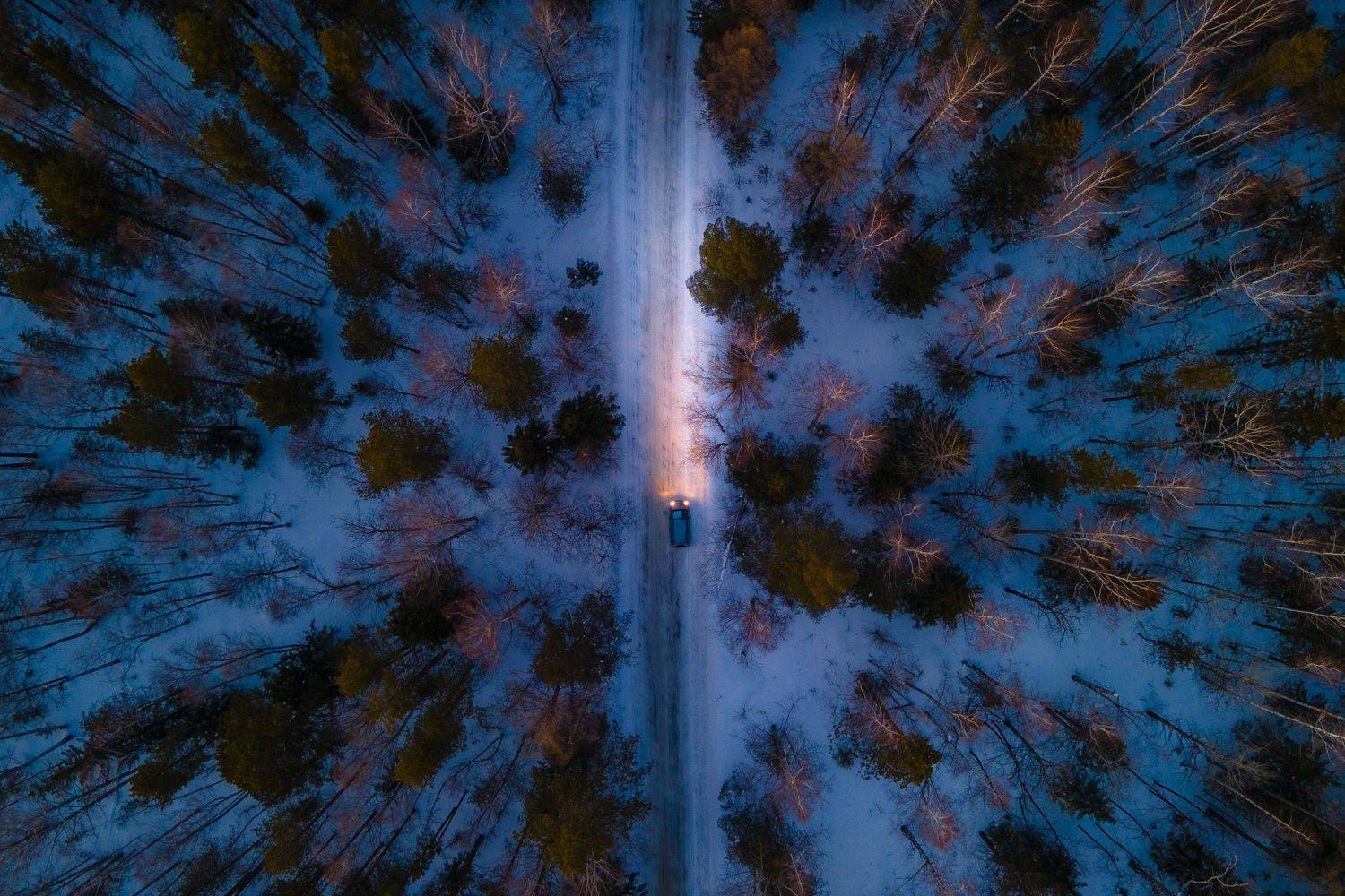 лес вечер снег урал дорога автомобиль сумерки, Жданов Дмитрий