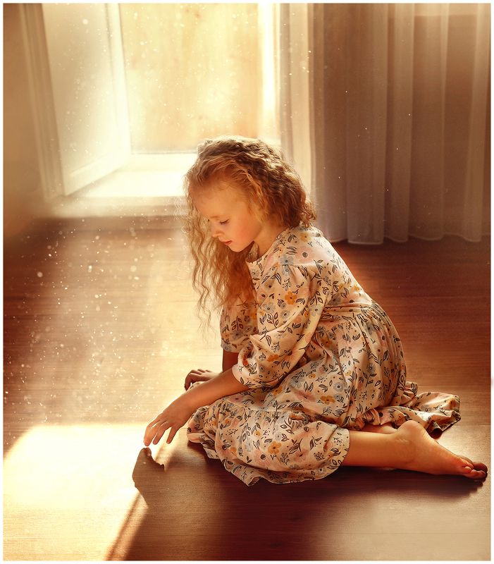 дети, девочка, утро, солнце, малышка Солнечное утро фото превью